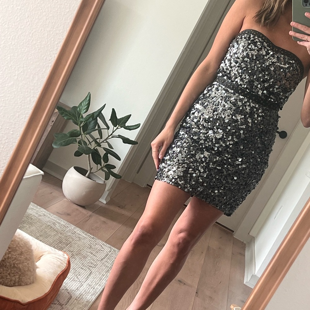 New Years Free People Sequin Dress with Studded Faux Leather Trim